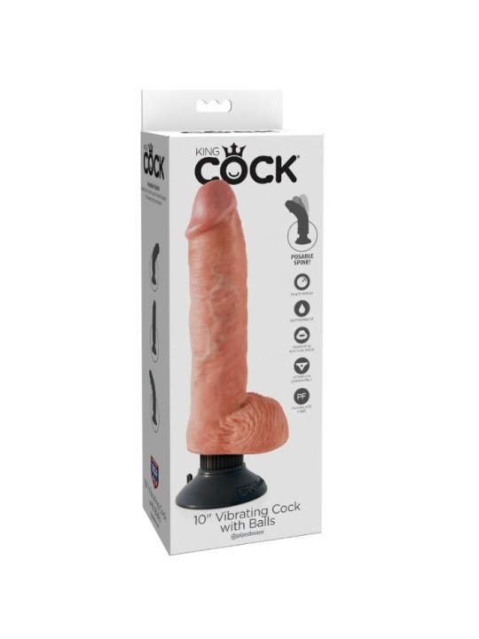 KING COCK - GODE VIBRANT AVEC TESTICULES 25.5 CM COULEUR NATURELLE