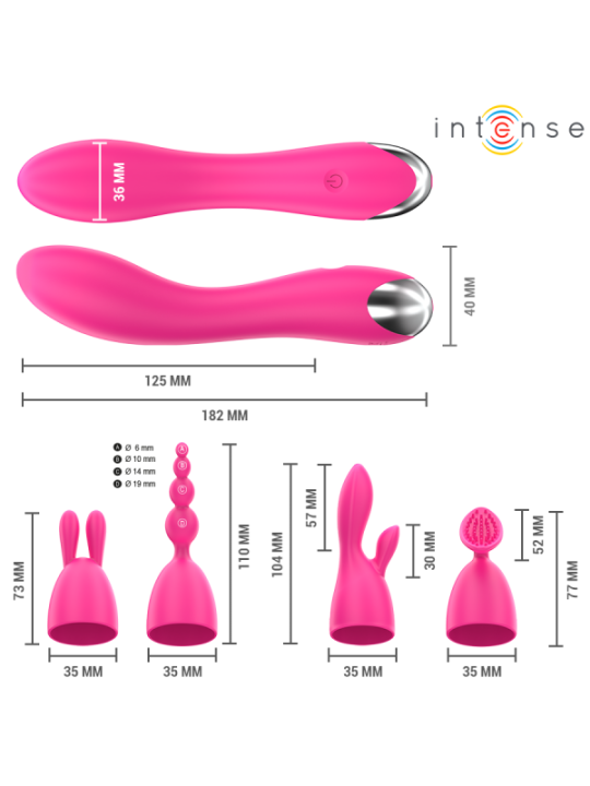 INTENSE - VIBRATEUR CHER AVEC 20 MODES DE MOUVEMENTS ET EMBOUTS INTERCHANGEABLES