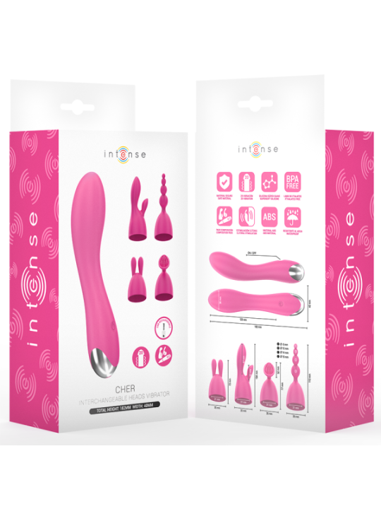 INTENSE - VIBRATEUR CHER AVEC 20 MODES DE MOUVEMENTS ET EMBOUTS INTERCHANGEABLES