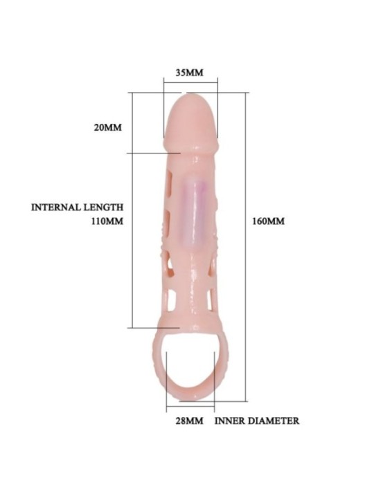 BAILE - COUVERTURE DEXTENSION DE PÉNIS AVEC VIBRATION ET SANGLE NATURELLE 13,5 CM