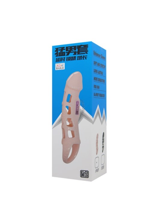 BAILE - COUVERTURE DEXTENSION DE PÉNIS AVEC VIBRATION ET SANGLE NATURELLE 13,5 CM