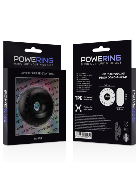 POWERING - ANNEAU PÉNIS SUPER FLEXIBLE ET RÉSISTANT 5CM PR08 NOIR