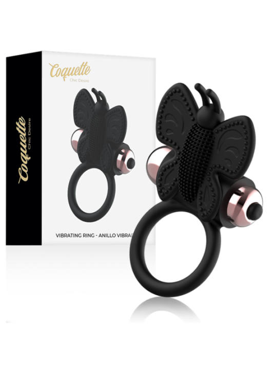 COQUETTE CHIC DESIRE - COCKRING PAPILLON AVEC VIBRATEUR NOIR/ OR