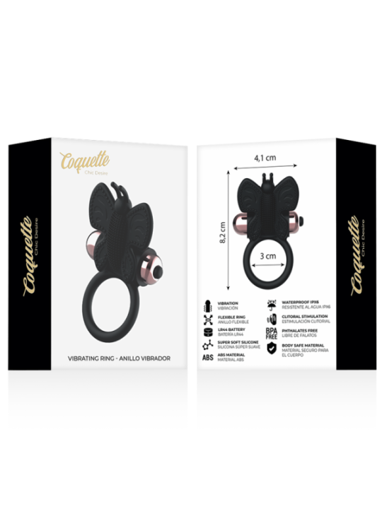 COQUETTE CHIC DESIRE - COCKRING PAPILLON AVEC VIBRATEUR NOIR/ OR