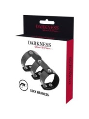 DARKNESS - DOUBLE ANNEAU DE PÉNIS ET TESTICULES EN CUIR RÉGLABLE
