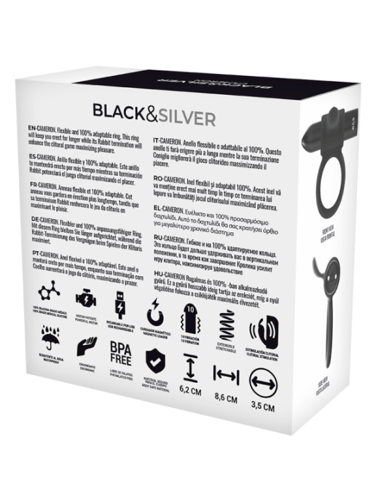 BLACK&SILVER - BAGUE RECHARGEABLE CAMERON NOIR