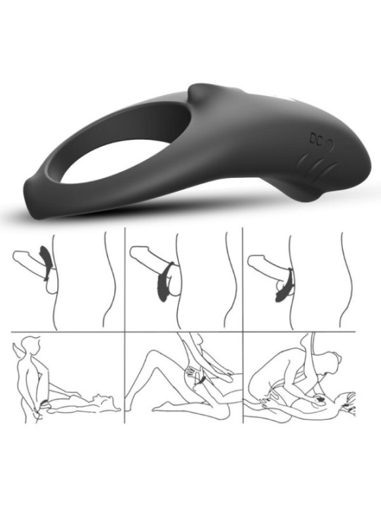 ARMONY - ANNEAU VIBRATEUR SHARK POUR COUPLES TÉLÉCOMMANDE NOIR