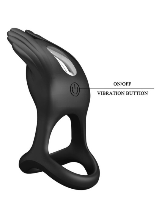 PRETTY LOVE - SILAS ANNEAU PÉNIS VIBRANT 7 VIBRATIONS SILICONE NOIR