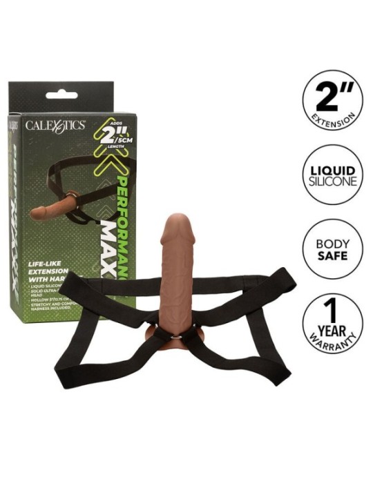 CALEXOTICS - EXTENSION PERFORMANCE MAXX RÉALISTE AVEC HARNAIS PEAU MARRON