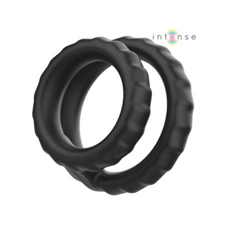 INTENSE - DEWEY ANNEAU PÉNIS DOUBLE SILICONE NOIR MODÈLE 2