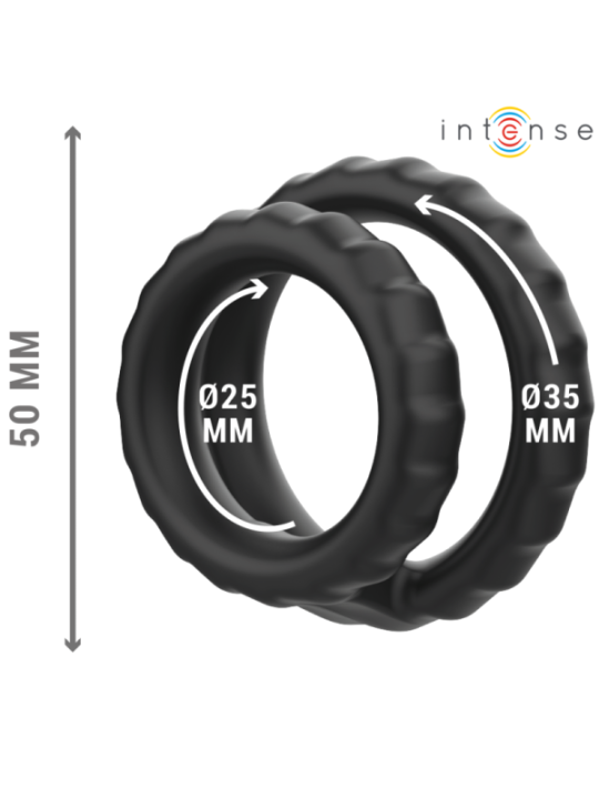 INTENSE - DEWEY ANNEAU PÉNIS DOUBLE SILICONE NOIR MODÈLE 2