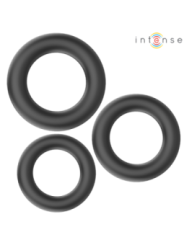INTENSE - HUGH 3 ANNEAUX PÉNIS BASIQUES EN SILICONE NOIRS