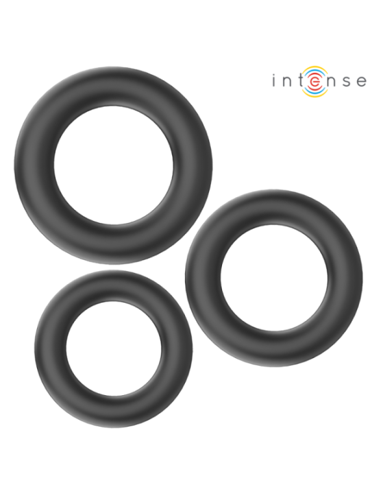 INTENSE - HUGH 3 ANNEAUX PÉNIS BASIQUES EN SILICONE NOIRS