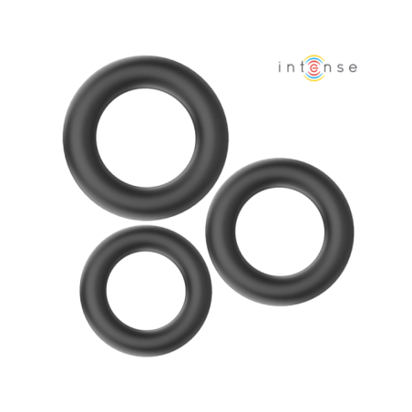 INTENSE - HUGH 3 ANNEAUX PÉNIS BASIQUES EN SILICONE NOIRS