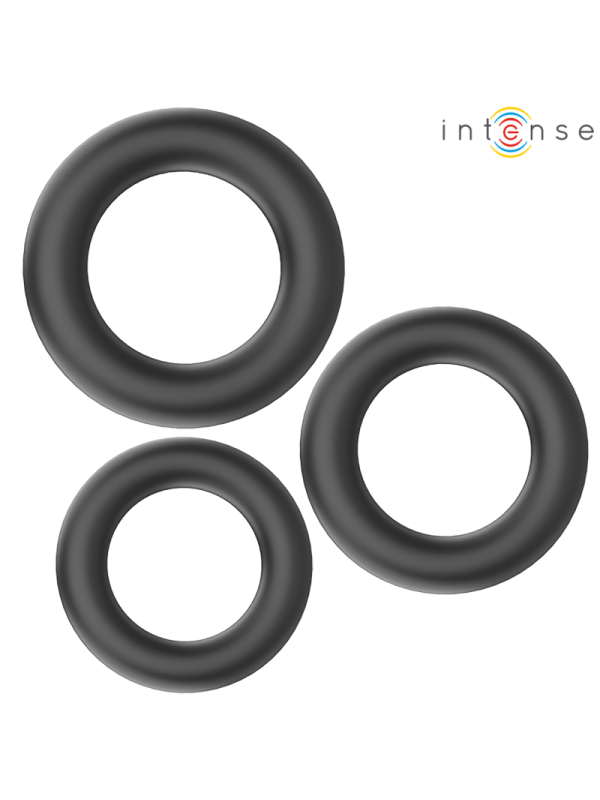 INTENSE - HUGH 3 ANNEAUX PÉNIS BASIQUES EN SILICONE NOIRS