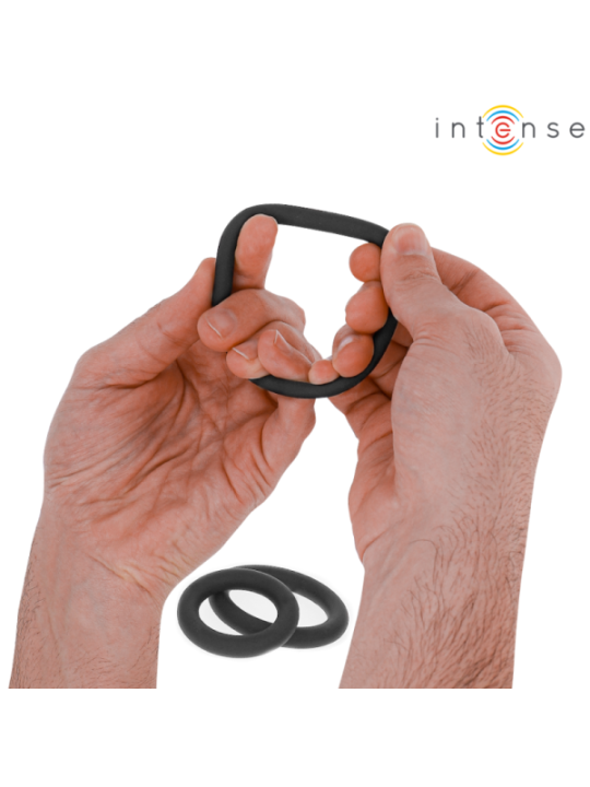 INTENSE - HUGH 3 ANNEAUX PÉNIS BASIQUES EN SILICONE NOIRS