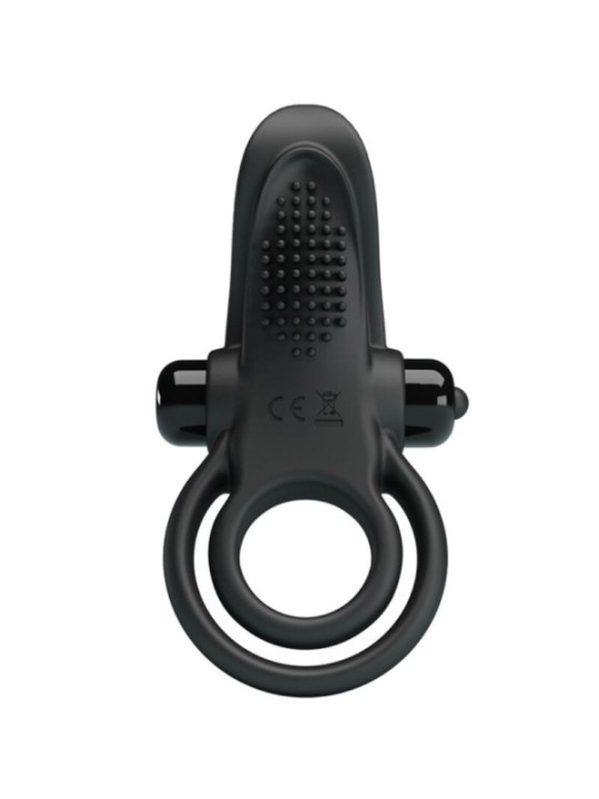 PRETTY LOVE - DOUBLE ANNEAU VIBRANT + STIMULATEUR DE CLITORIS 10 VIBRATIONS NOIR
