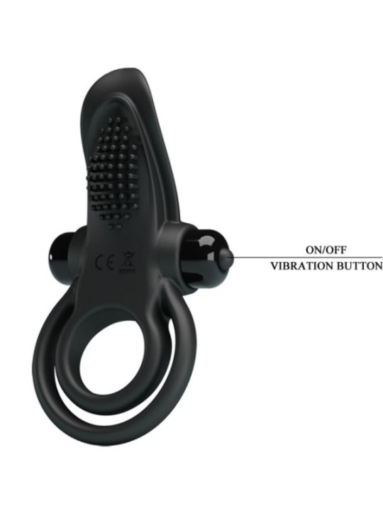 PRETTY LOVE - DOUBLE ANNEAU VIBRANT + STIMULATEUR DE CLITORIS 10 VIBRATIONS NOIR
