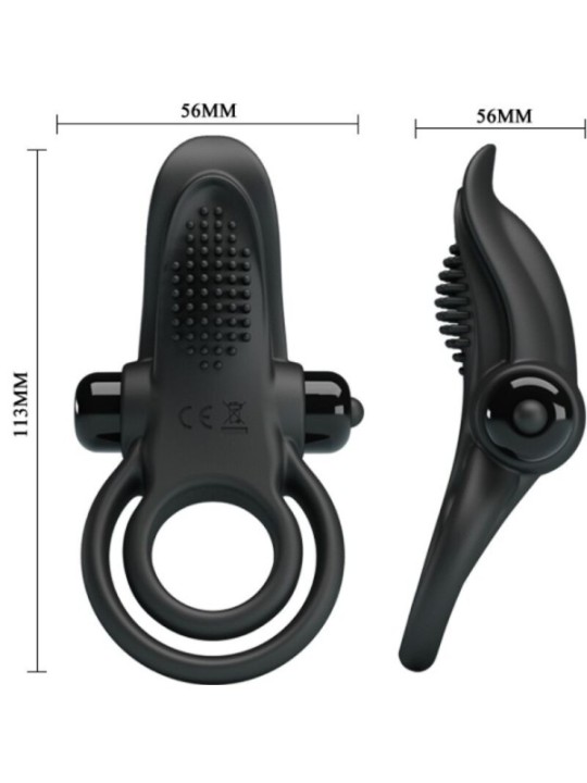 PRETTY LOVE - DOUBLE ANNEAU VIBRANT + STIMULATEUR DE CLITORIS 10 VIBRATIONS NOIR