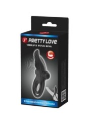 PRETTY LOVE - DOUBLE ANNEAU VIBRANT + STIMULATEUR DE CLITORIS 10 VIBRATIONS NOIR