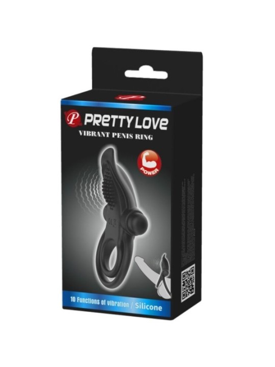 PRETTY LOVE - DOUBLE ANNEAU VIBRANT + STIMULATEUR DE CLITORIS 10 VIBRATIONS NOIR