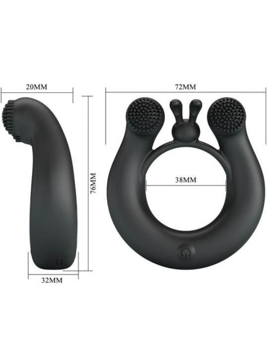 PRETTY LOVE - ANNEAU VIBRANT DAHLIA + STIMULATEUR DE CLITORIS 12 VIBRATIONS NOIR