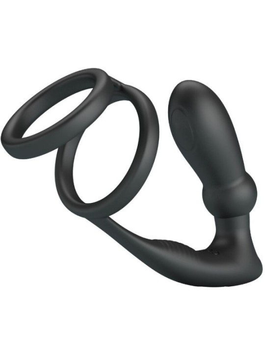 PRETTY LOVE - ANNEAU PÉNIS EMONI + PLUG ANAL 12 VIBRATIONS NOIR