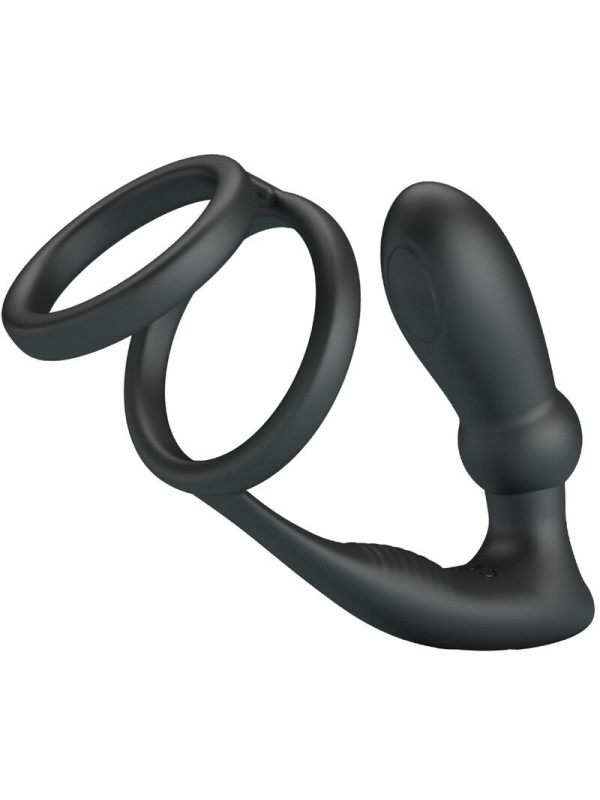 PRETTY LOVE - ANNEAU PÉNIS EMONI + PLUG ANAL 12 VIBRATIONS NOIR
