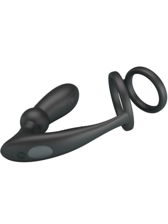 PRETTY LOVE - ANNEAU PÉNIS EMONI + PLUG ANAL 12 VIBRATIONS NOIR