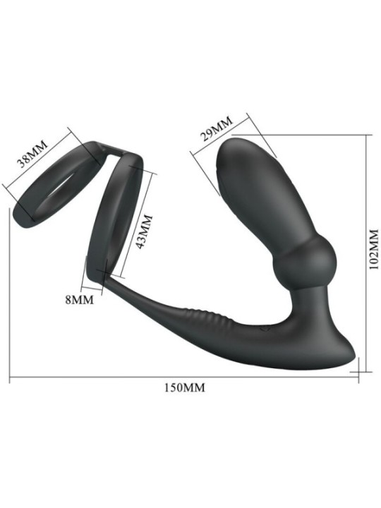 PRETTY LOVE - ANNEAU PÉNIS EMONI + PLUG ANAL 12 VIBRATIONS NOIR