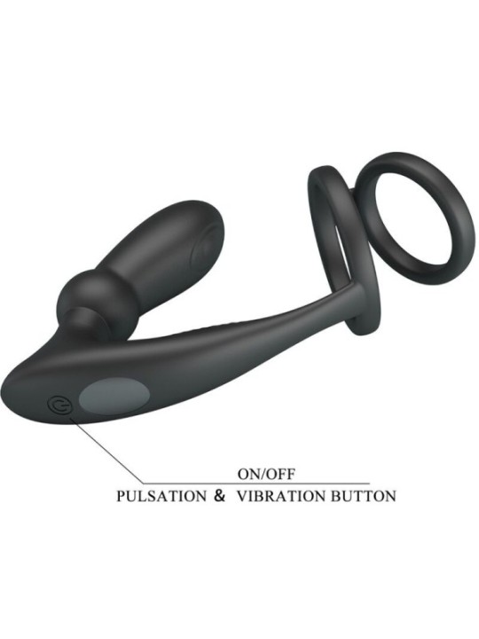 PRETTY LOVE - ANNEAU PÉNIS EMONI + PLUG ANAL 12 VIBRATIONS NOIR