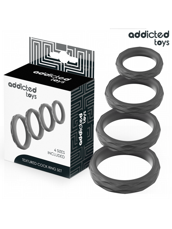ADDICTED TOYS - ENSEMBLE D'ANNEAUX PÉNIS TEXTURÉS, 4 TAILLES