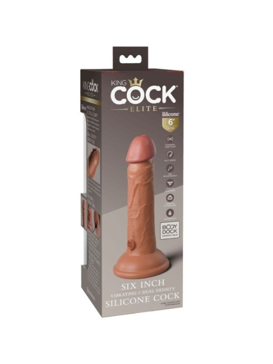 KING COCK - ELITE GODE RÉALISTE VIBRANT & SILICONE 15.2 CM CARAMEL