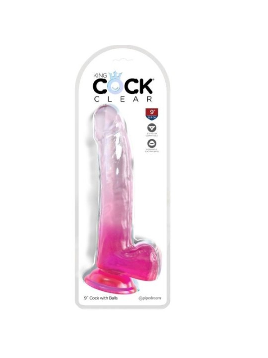 KING COCK - CLEAR GODE AVEC TESTICULES 20.3 CM ROSE