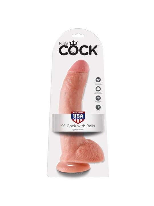 KING COCK - 9 CHAIR DE GODE AVEC BOULES 22.9 CM