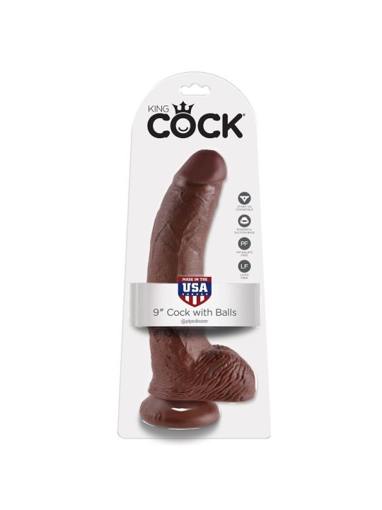 KING COCK - 9 GODE MARRON AVEC BOULES 22.9 CM