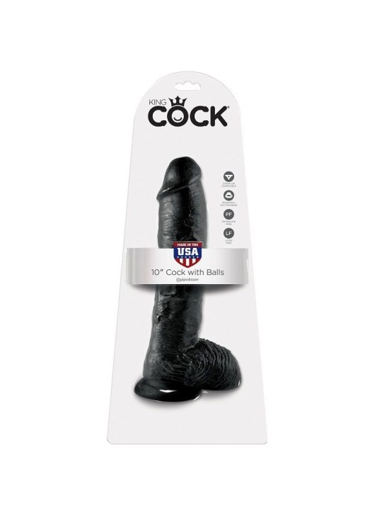 KING COCK - GODE NOIR AVEC BOULES 25.4 CM