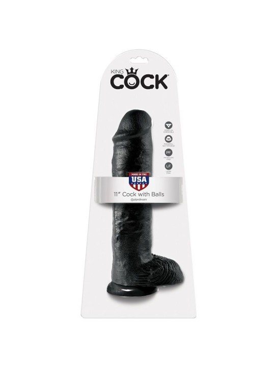 KING COCK - GODE NOIR AVEC BOULES 28 CM