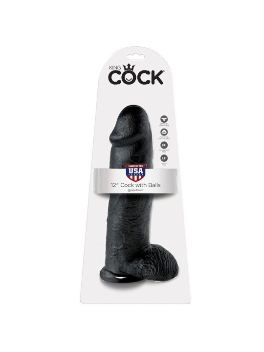 KING COCK - GODE NOIR AVEC BOULES 30.48 CM