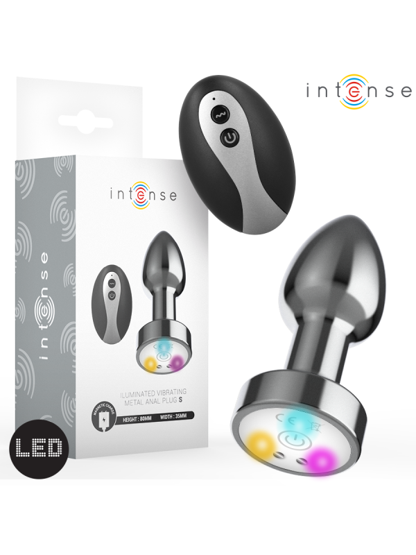 INTENSE - PLUG ANAL VIBRANT EN MÉTAL AVEC LUMIÈRES LED ET TÉLÉCOMMANDE - TAILLE S