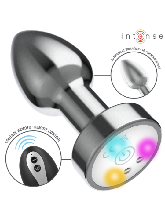 INTENSE - PLUG ANAL VIBRANT EN MÉTAL AVEC LUMIÈRES LED ET TÉLÉCOMMANDE - TAILLE S