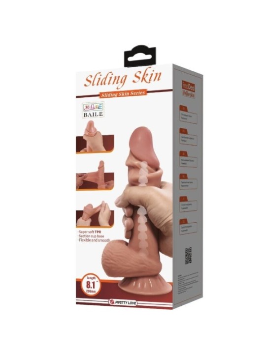 PRETTY LOVE - SÉRIE SLIDING SKIN GODE RÉALISTE AVEC VENTOUSE COULISSANTE PEAU BRUN 19,4 CM