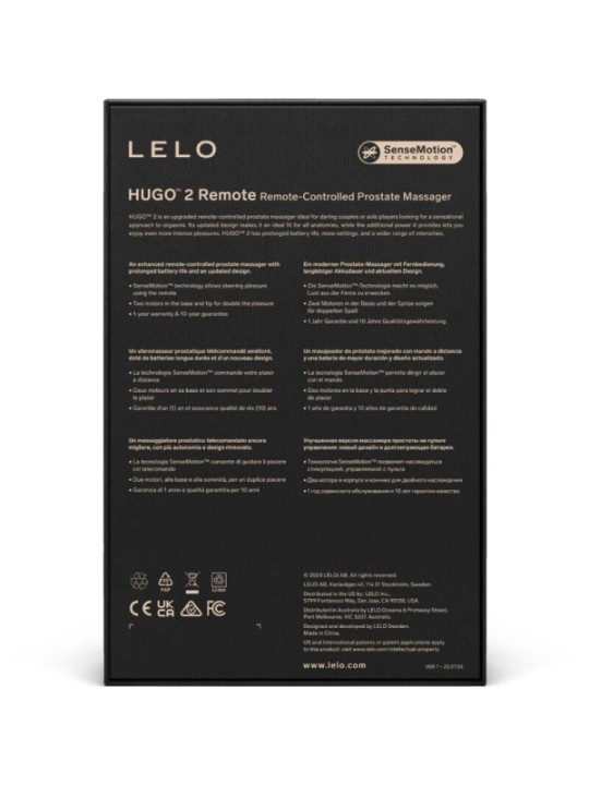 LELO - TÉLÉCOMMANDE DE MASSEUR DE PROSTATE HUGO 2 NOIR