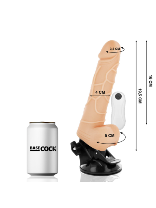 BASECOCK - VIBRATEUR RÉALISTE TÉLÉCOMMANDE NATUREL AVEC TESTICULES19.5 CM -O- 4 CM