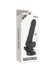 BASECOCK - VIBRATEUR RÉALISTE TÉLÉCOMMANDE NOIR AVEC TESTICULES 19.5 CM -O- 4 CM