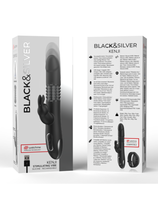 BLACK&SILVER - KENJI VIBROMASSEUR RABBIT UP & DOWN + TÉLÉCOMMANDE WATCHME