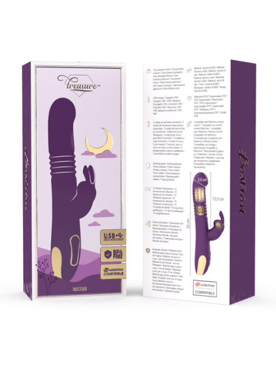 TREASURE - BASTIAN VIBROMASSEUR RABBIT UP & DOWN ROTATIF ET VIBRANT + TÉLÉCOMMANDE WATCHME