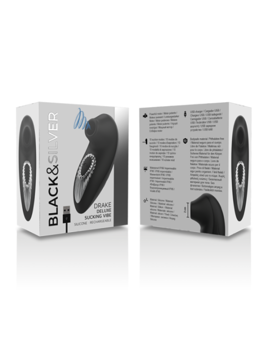 BLACK&SILVER - DRAKE DELUXE SUCKING VIBE RECHARGEABLE SILICONE NOIR