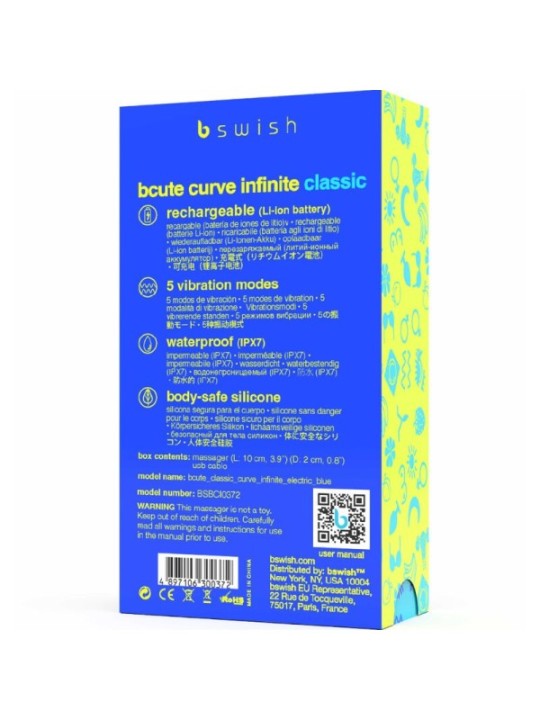 B SWISH - VIBRATEUR RECHARGEABLE BCUTE CURVE INFINITE CLASSIQUE BLEU SILICONE