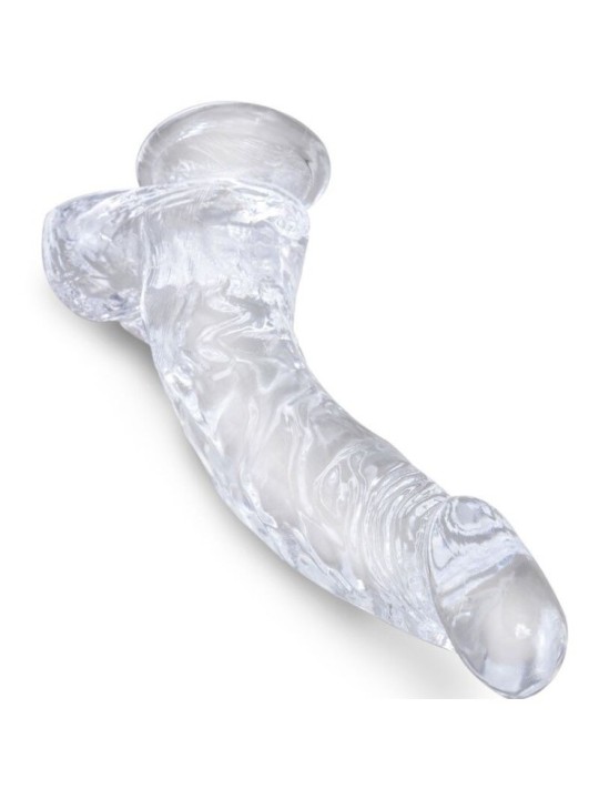 KING COCK - CLEAR PÉNIS COURBE RÉALISTE AVEC BOULES 16.5 CM TRANSPARENT